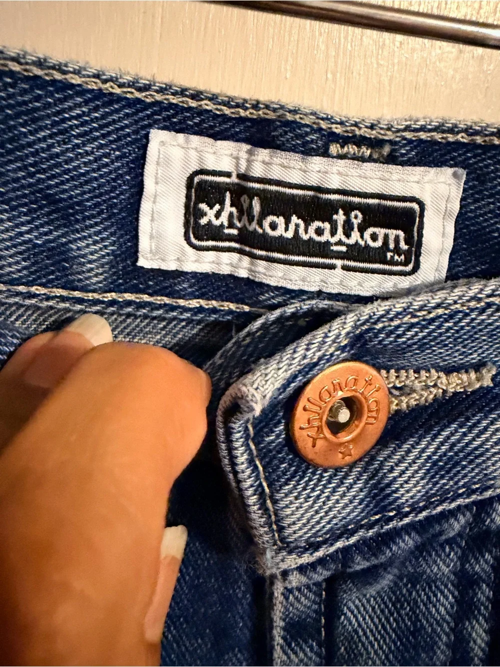 Vintage Y2K Xhilaration Juniors Size 9 Denim Bermuda Shorts Baggy Skater Jorts